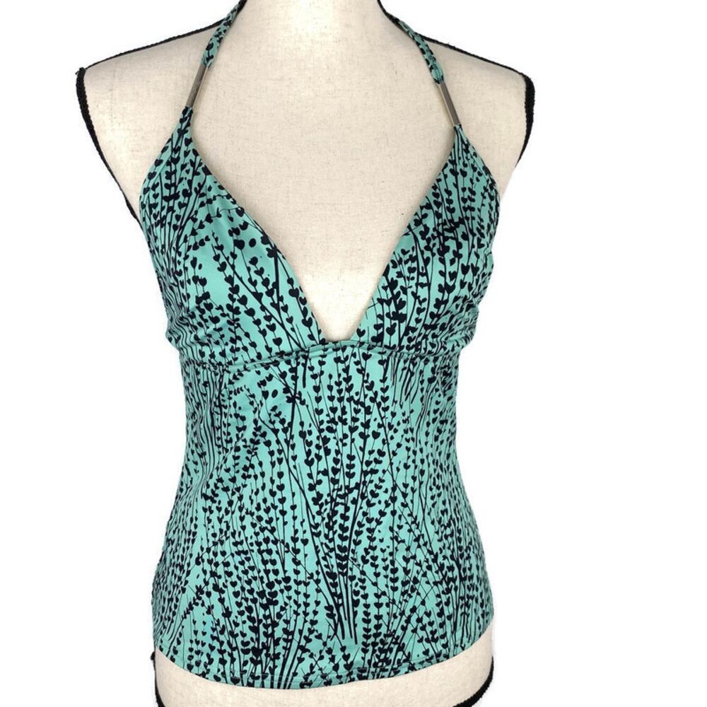 Victoria Secret Swim Tankini Top Teal Green Vine Print Halter Womens Sz 34C